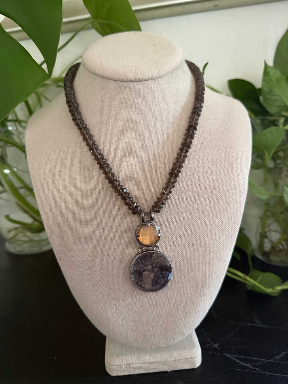 Vintage Lori Bonn Sterling Silver & Gemstones Statement Pendant Necklace